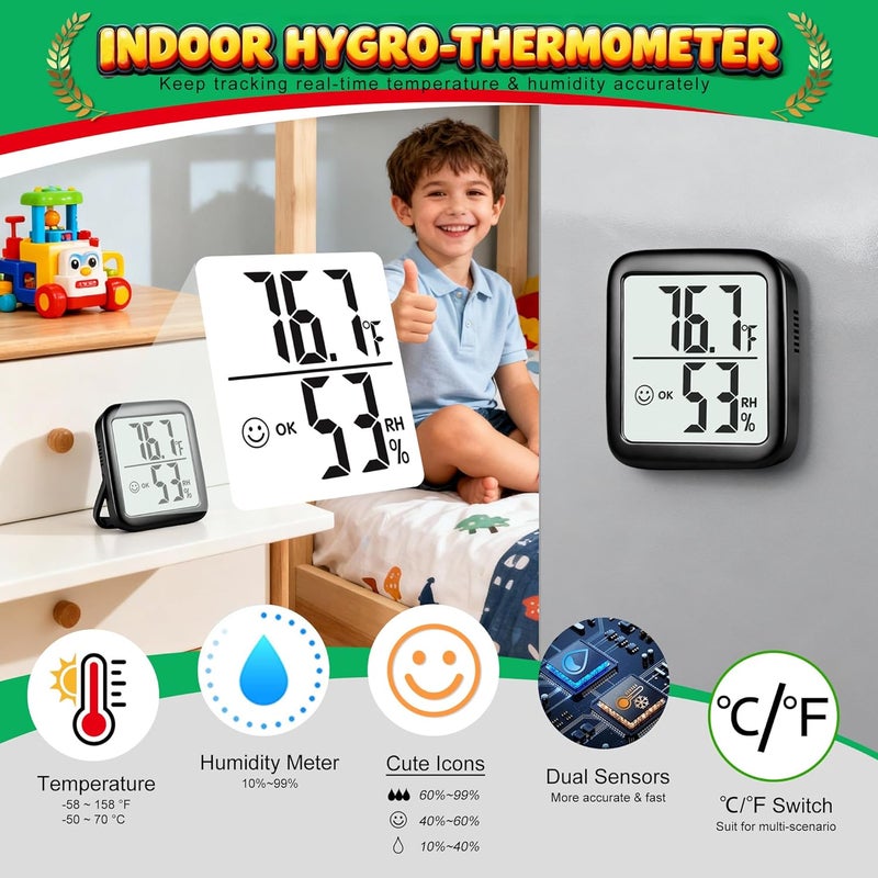 Antonki 2 Pack Room Thermometer for Home, Hygrometer Indoor Humidity Meter Gauge, Digital Temperature and Humidity Sensor Monitor for House, Terrarium, Incubator, Greenhouse - Battery Included - Image 2